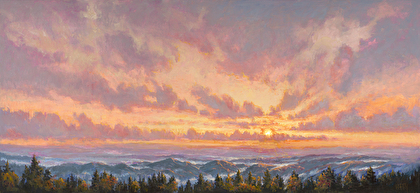 Mountain sunset landscape sample painting, subject one
